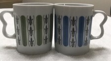 Vintage Nasco Retro Coffee Mugs Atomic Style Fleur de Lis Cups picture