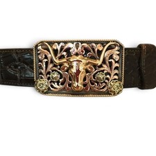 Edward H. Bohlin Buffalo Belt Buckle Handmade Silver Yellow Pink Green Gold 80mm picture