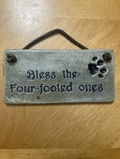 Blessed Are The Four Footed Ones Ceramic Animal Plaque- 6” x 3” picture