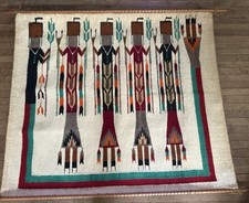 Vintage Navajo Yei Pictorial Rug Holy Beings Corn Stalks Hand Woven Tapestry picture