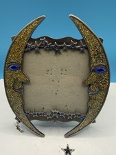 Vintage 90s Celestial GoldSparkle Crescent Moon Stars Stones Metal Picture Frame picture