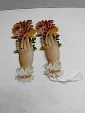 Vintage Victorian Die Cut Ladies Hand with Ring and Pink Flowers Qty 2 New picture