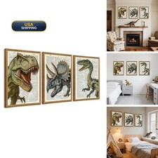Ovczax Framed Dinosaur Wall Art 3 Piece Set 24x16in for Boys picture