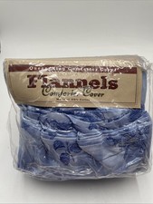 Vtg NIP Flannel Comforter Cover Queen/King 100% Cotton Blue Floral Print picture