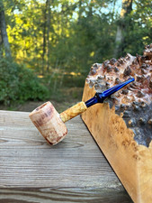 Cherry wood Poker pipe with an Amboyna wood shank and a blue ripple acrylic stem picture