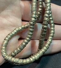 Vintage Silver Heishi Ethiopian Beads African White Metal 34in Strand (7) picture
