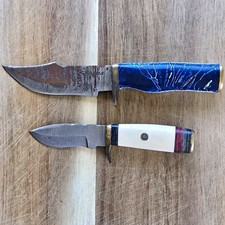 2pc Fixed Blade Hunting Knives Damascus Steel Clip Point Full Tang Resin Sheath picture