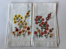Vintage Hand Embroidered Wildflowers Guest Tea Towels - Set of 2 picture