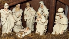 International Bazaar Ivory Gold Nativity Scene Porcelain Christmas Decor 8 Piece picture