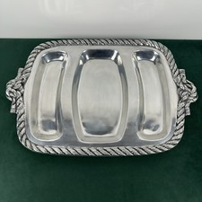 Large Cast Aluminum Rope Knot Serving Tray 3 Section Divided Platter 21” picture