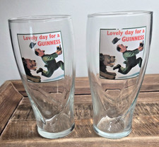 2 Guinness Lovely Day for a Guinness Lion Chase Pint Glasses Embossed Harp picture