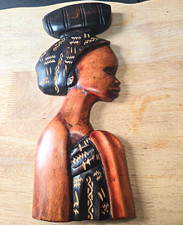 Vintage Hand Carved Wood African Woman Wall Plaque 13