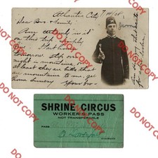WOW 1904 Atlantic City Shrine Circus Performer RPPC Ticket Pass New Jersey NJ picture