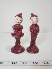 Vintage 1950s Gilner Pottery Pixie Salt Pepper Shakers Maroon California Elves picture