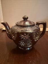 Vintage Brown Moriage Floral Teapot Hand Painted Gold Trim Japanese Style Lidded picture