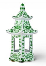 Green and White Porcelain Chinese Pagoda Lantern/Bouquetière. Hand Painted-11”H picture