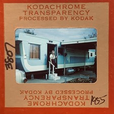 Vintage 1955 KODACHROME Slide Woman Mid-Century Travel Trailer Mobile Home RV picture