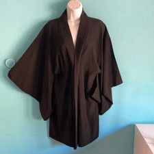 Pristine Vintage Japanese Black Silk Haori Kimono Jacket • Unlined Summer Hitoe picture