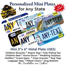 Any State Mini License Plate Metal Tags Personalized for bicycles Kid riding Toy picture