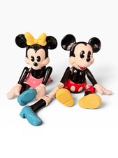Vintage Schmid Disney Mickey Minnie Jointed Ceramic Music Box Pair picture
