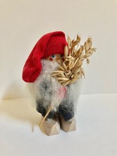 Wooly Wooden Swedish Tomte holding Oats 6.5