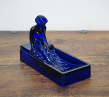 Vintage 1981 Art Deco Cobalt Blue Glass Bathing Nude Woman Soap Dish by SDD picture