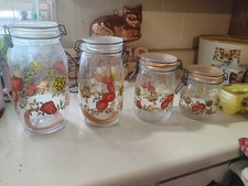 MCM VTG Arc Spice of Life Glass Canister Jar Mushroom Set Of 4 Cottage Farmhouse picture