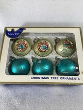 Vintage 1960’s Lanissa Round Green Colored Christmas Tree Ornaments Lot Of 6 picture