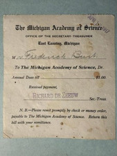 1917 MICHIGAN ACADEMY OF SCIENCE annual dues receipt document East Lansing picture