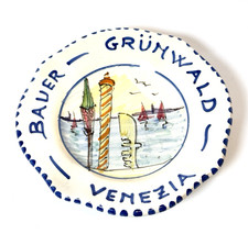 Rare Vtg Bauer Grunwald Ashtray Venice Italy Venezia Rare Hand Painted Ceramic picture
