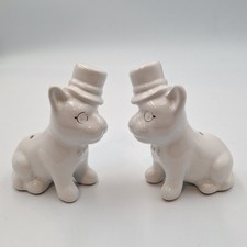 Vintage British Bulldog Salt Pepper Shakers Golden Monocle Gentelmen Top Hat picture