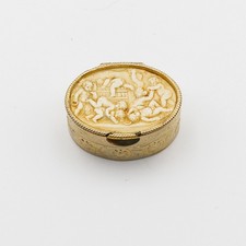 Vintage Italian Carved Cherub Angels Brass Pill Box  Made Italy Oval 1.375