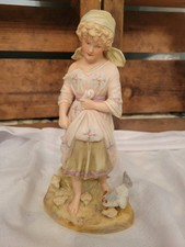 Antique Gebrüder Heubach Porcelain Bisque Figurine Feeding Chickens German picture