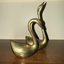 Vintage Mid Century Modern Solid Brass Swan Figurines Pair MCM Hollywood Regency picture