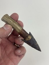 Obsidian Arrow Head Mule Deer Antler Knife 4 1/2 Long Stem Point Flint Knapping picture