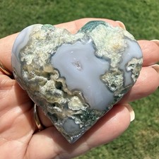 Natural Moss Agate Heart w/ druzy UNIQUE Quartz Crystal Specimen 2.1