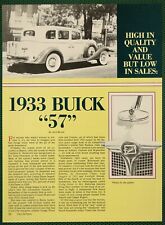Buick 1933 Model 57 4 Door Sedan Profile Specs Vintage Pictorial Article 1985 picture