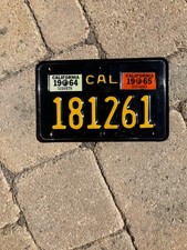 1964-1965 CALIFORNIA MOTORCYCLE LICENSE PLATE YOM CLEAR- EXCELLENT CONDITION picture