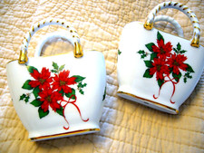 Grandma's 2 Small Porcelain Nantucket Baskets with Hollies & Poinsettias 2-Pack picture