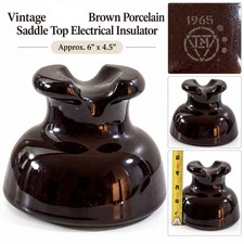 Vintage Large 1965 Brown Porcelain Electrical Insulator Saddle Top Marked Logo picture