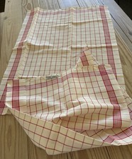 Pr NOS Vintage German Linen Towel Red Stripes Farmhouse Kitchen 24 x 30 picture