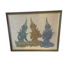 Vintage Thai Buddhist Temple Rubbing On Rice Paper Framed Wall Art Thailand picture