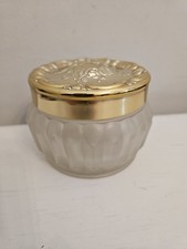 Vintage Estee Lauder Re-Nutriv Face Powder Jar Empty Frosted Glass Gold Tone Lid picture