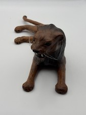 Vintage Mid-Century Leather Wrapped Reclining Lion Sculpture picture