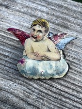 ORIGINAL 1890s FIGURAL TIN CHRISTMAS TREE CANDLE CLIP ORNAMENT ANGEL picture