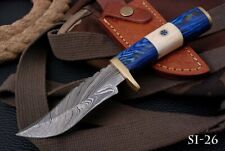 CUSTOM HAND FORGED DAMASCUS Steel Hunting Knife W/wood & Brass Guard Handle SI26 picture