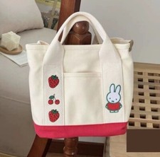 Miffy Rabbit Strawberry Red Canvas Shoulder Top Handle Tote Hand Bag School picture