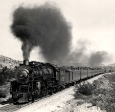 c1946 RPPC Santa Fe 3747 Steam Train Smokestacks VICTORVILLE California Postcard picture