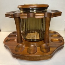 Vintage Spinning 12 Pipe Wooden Stand With Glass Humidor In Excellent Condition picture