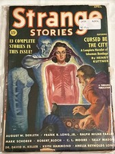 PULP: Strange Stories Pulp 4/1939- Good Girl Art weird cover-Kuttner-Bloch VG-F picture